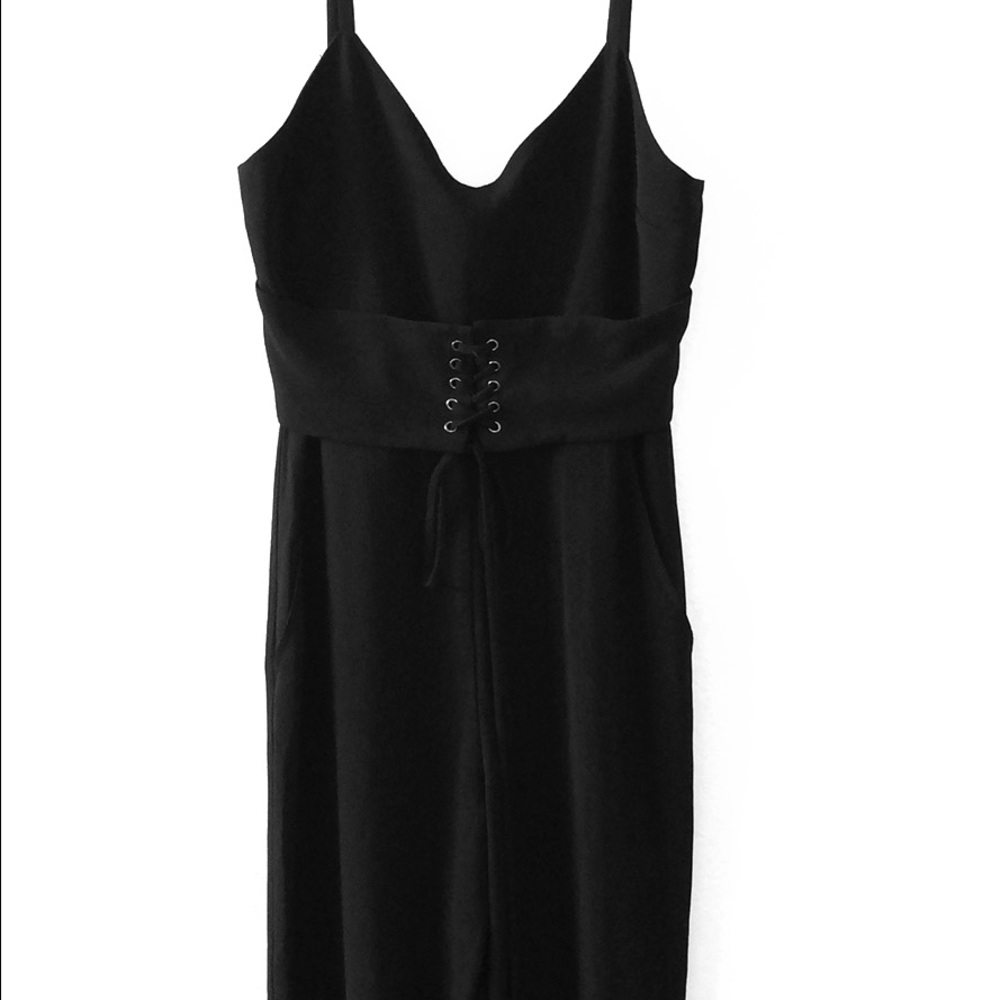 WAYF black romper zip up tie front cute black